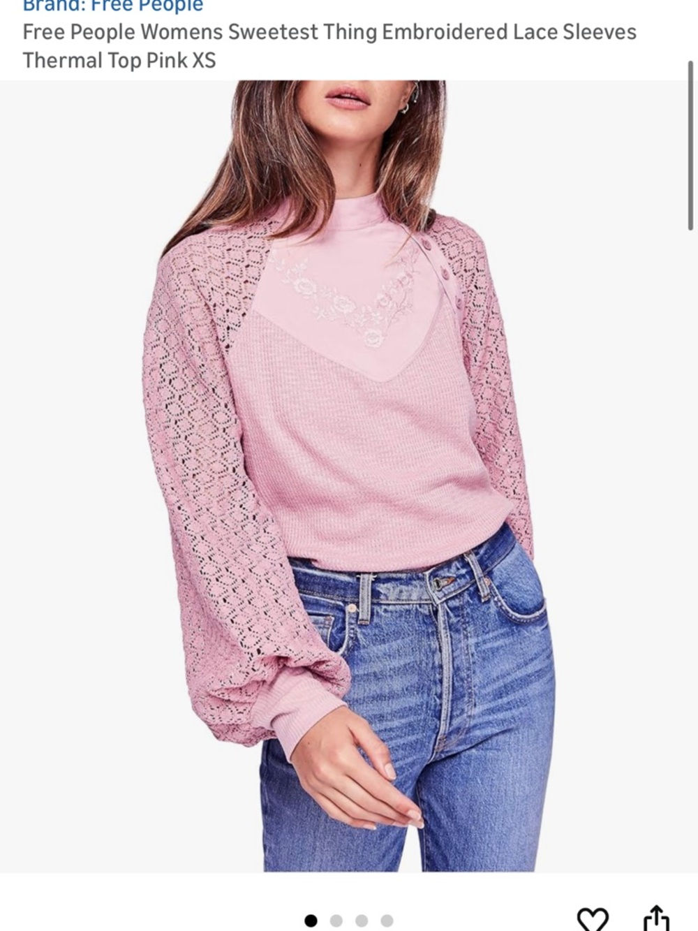 Free People Sweetest Thing Embroidered Lace Sleeve Top